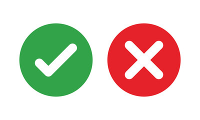 Check mark icons. green check mark and red cross mark icon set. green tick and red x. Symbols of approval and Decline, vector illustration