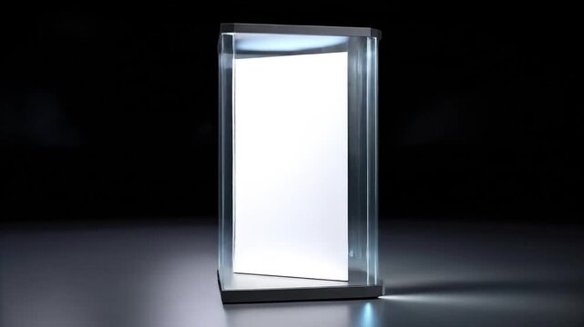 Illuminated Display Case with Vertical White Panel Against Dark Background