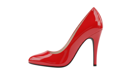 Shiny Red Stiletto High Heel Shoe Side View, red shoe stiletto heel, cutout, PNG isolated on white or transparent background
