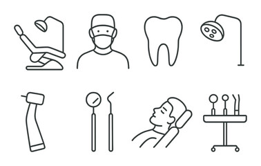 Dental tools and equipment icons in grayscale design for oral care theme
