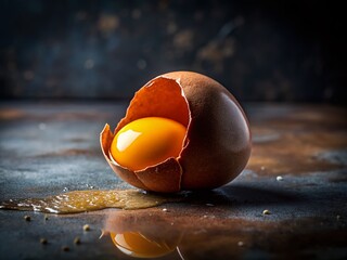 Captive Gaze: A Single Egg in a Cracked Shell, Dramatic Food Photography