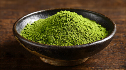 a bowl of okumidori Matcha powder.
