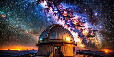 Celestial Eye: Night Observatory Dome & Starry Galaxy Macro Photography