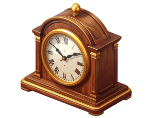  Stylized 3D Wooden Pendulum Clock with Golden Details, Isometric View, Isolated