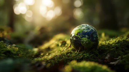 Earth Day Environment, global is green and has a blue and white design. The scene is peaceful and serene, with the globe representing the Earth
