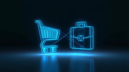 Digital Shopping Cart and Briefcase Icons Connecting in a Networked Business Concept. - Powered by Adobe