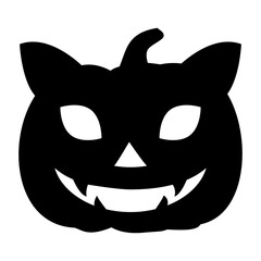 Logo con silueta de cabeza de gato como calabaza de Halloween para tarjetas y felicitaciones de Halloween