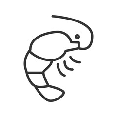 Black outlined shrimp icon with rounded body segments a curved antenna and three small lines near its head