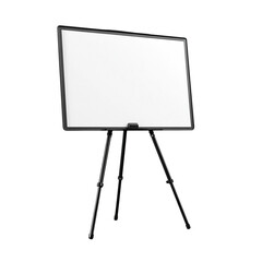 Whiteboard on a black tripod easel isolated on transparent background