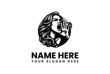 Illustration of a woman shouting, a logo design with a unique style for branding and marketing