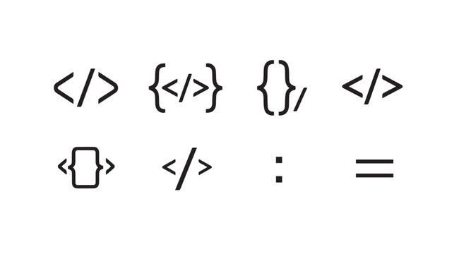 Collection of programming code symbols and brackets for web development and software engineering design vector