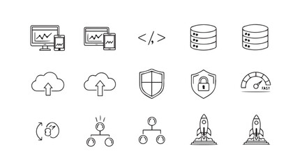 Hand drawn icons representing cloud computing security data network and analytics concepts vector