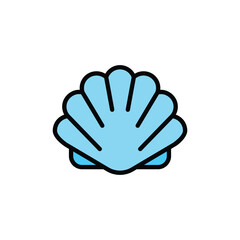 Light blue seashell illustration with black outline and radiating lines
