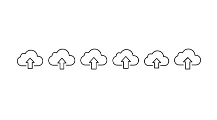 Six cloud icons with upload arrows representing data transfer and cloud computing services vector