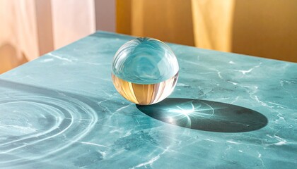 Glass Sphere with Light Reflections on Teal Surface