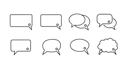 Collection of hand drawn speech bubbles and thought bubbles in outline style for communication concepts vector