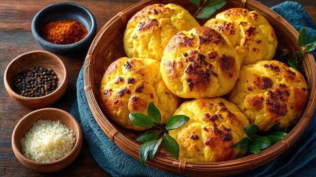 Paraguay dish Chipa Cheese bread made with manioc flour golden yellow rolls