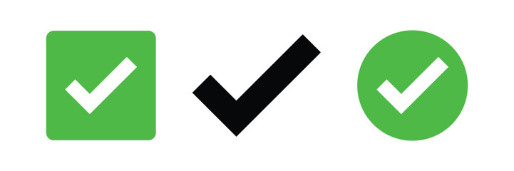 Green check mark icon. Check mark vector icon. Checkmark Illustration. Vector symbols set ,green checkmark isolated on white background. Correct vote choose isolated symbol.