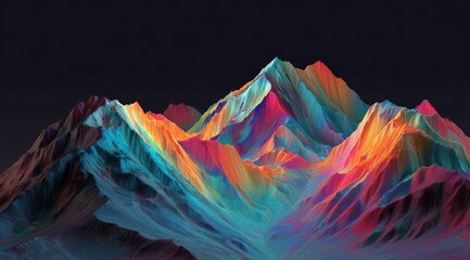Vibrant, colorful mountain range against a dark backdrop