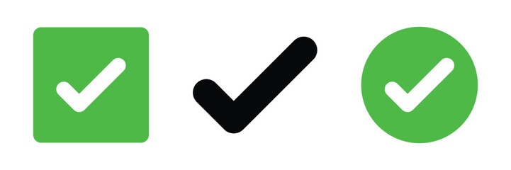 Green check mark icon. Check mark vector icon. Checkmark Illustration. Vector symbols set ,green checkmark isolated on white background. Correct vote choose isolated symbol.