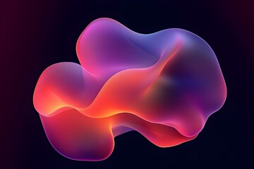 Abstract colorful fluid 3D shape with smooth gradient light, organic flowing form in vibrant red, orange, pink, and blue tones on dark background