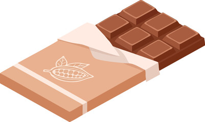 Milk chocolate bar, isometric view, flat vector illustration.