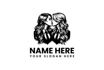 Elegant Monochrome Logo Design Two Women Embracing, Symbolizing Love and Unity, Customizable for Branding