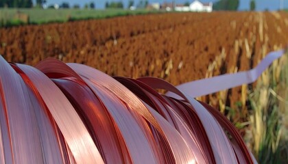 Polished Copper Ribbons with Rosy Gradient in Rural Field