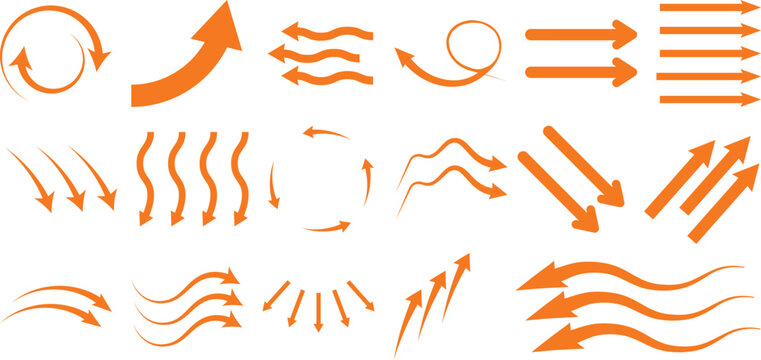 Collection of Orange Arrows: Directional Symbols and Movement Indicators