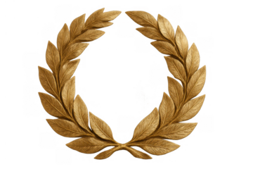Golden laurel wreath representing triumph and success. It is an award symbol on a transparent alpha background