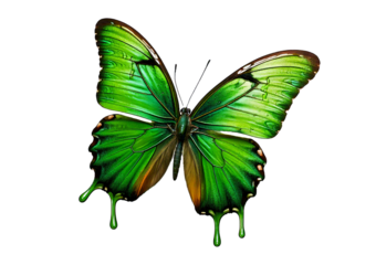 Green butterfly Dripping isolated on transparent or white background