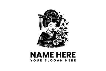 Elegant Geisha Portrait with Floral Accents - Japanese Culture Inspired Illustration