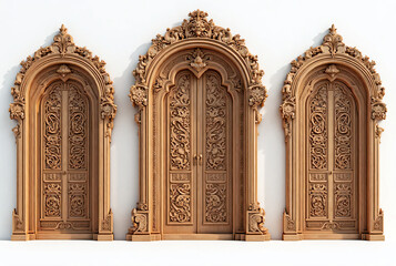Set of traditional carved temple doors with ornate Balinese patterns