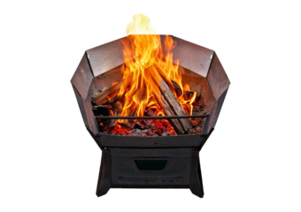Fire pit with wood burning isolated on transparent or white background