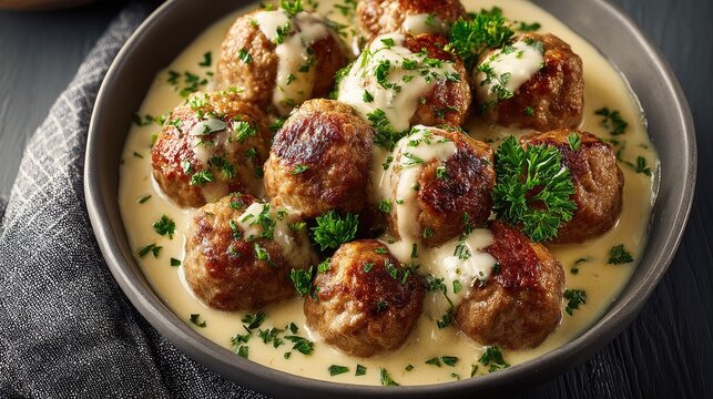 Sweden dish Kottbullar Swedish meatballs small brown balls with cream sauce