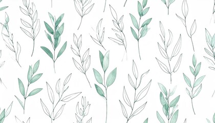 Seamless Botanical Sprig Line Art Pattern