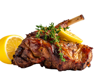  Succulent Whole Roasted Lamb Leg on White Background