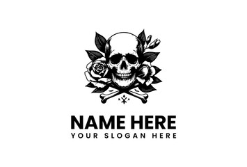 Skull and Roses Logo with Bones - Perfect for T-Shirts, Merchandise, and Branding