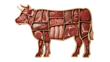 Beef cuts diagram isolated on transparent background