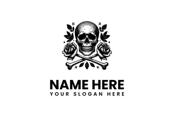 Skull and Roses Logo Design Dark and Elegant Graphic for Brands