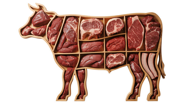 Different beef cuts diagram isolated on transparent background