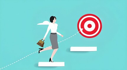 progress toward success or career success, journey to achieve target or business goal, personal development goal for work, way to achieve goal, businesswoman climbs the stairs towards her life's goals