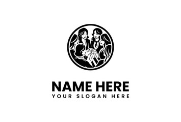 Circular graphic illustration depicting a diverse group of individuals, representing community, collaboration, and shared values, ideal for business or social initiatives