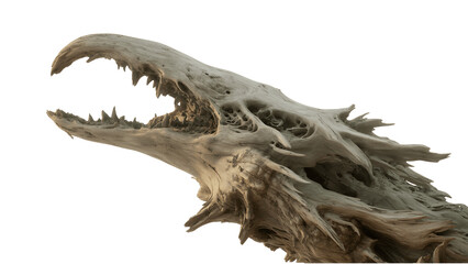 Fototapeta premium driftwood sculpture of a dragon head isolated on transparent background