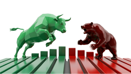 Bull and bear market isolated on transparent background