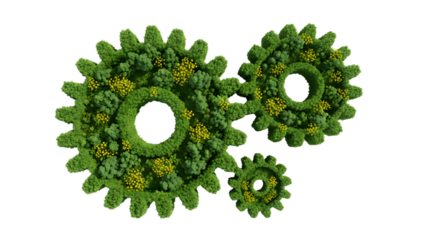 Green gears made of foliage isolated on transparent background
