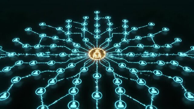 3D motion graphic animation Multi-Level Network Marketing Leader Connecting a Global Strategy or community with internet referral and multi level marketing (MLM) business concept