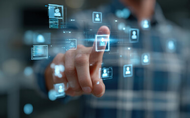 Professional human resource management with future technology. focused business manager using digital network of data for recruitment and making global connection