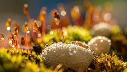 Macro Photography of Moss with Dew Drops