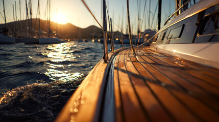 Moment of serenity on a sailboat during sunset at a tranquil marina